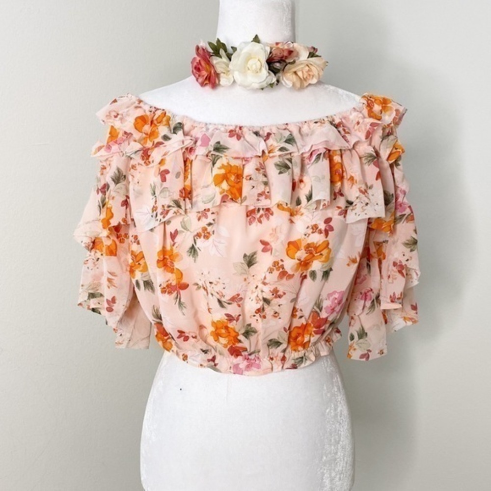 Favlux floral layered cropped top NWT